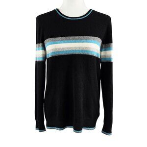 Charter Club Luxury 100% Cashmere Black Stripe Crew Neck Sweater Cozy Preppy